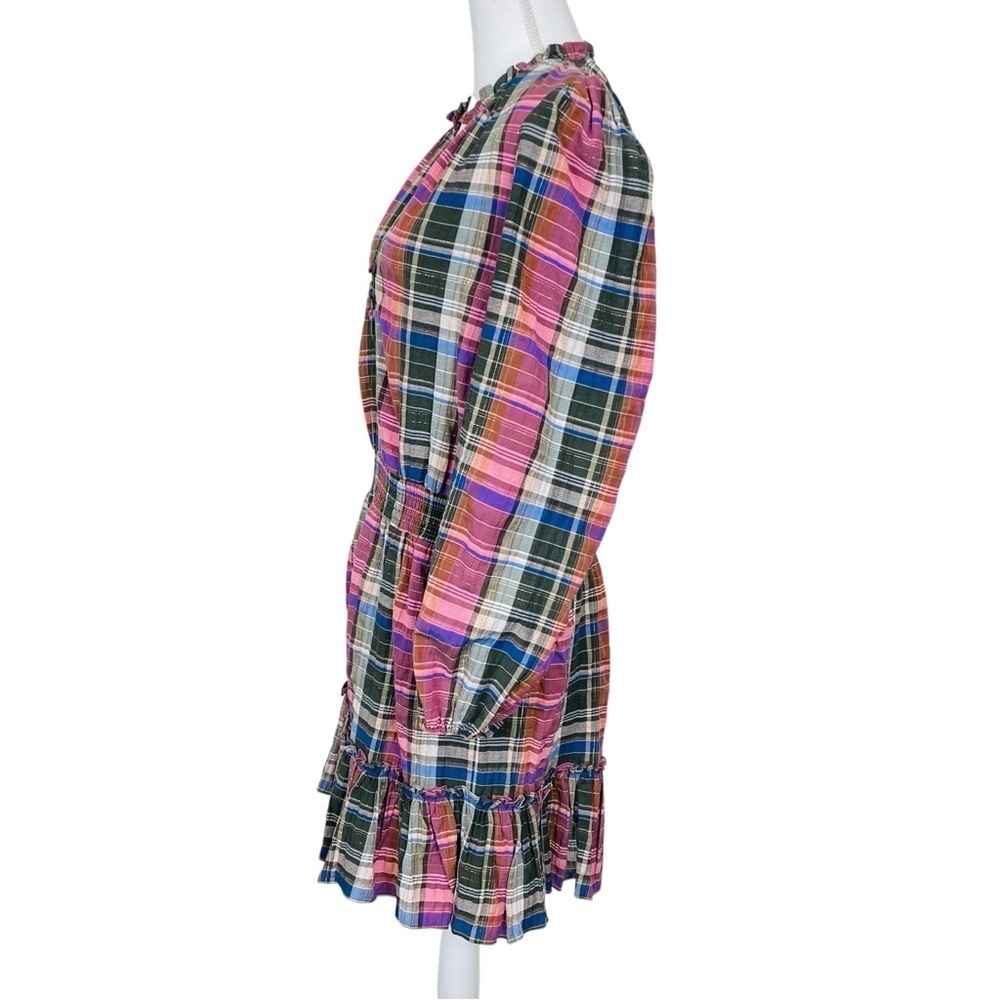 Veronica Beard Jeans Destiny Ruffled Metallic Checked Cotton Blend Mini Dress - Picture 7 of 13
